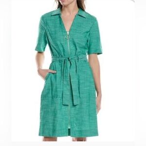 NWT Sharagano Green Shirtdress with Pockets & Zipper